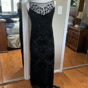 Badgley Mischka black formal beaded and lace dress
